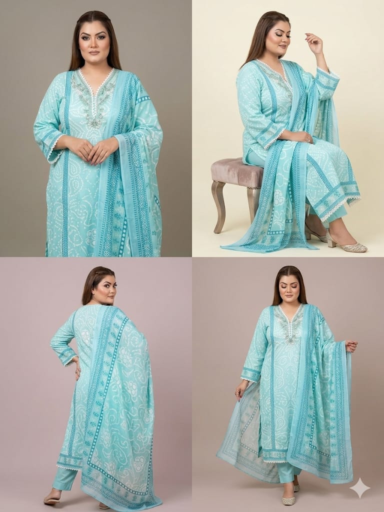 Bloom Hand-Block Bandhni Printed Kurta Set (Cotton)
