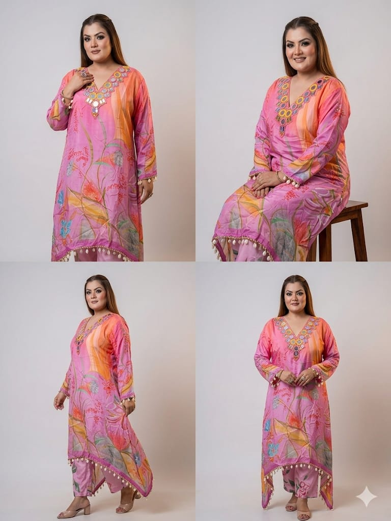 The Empress Bloom Cord Set With Mirror Work (Crepe)