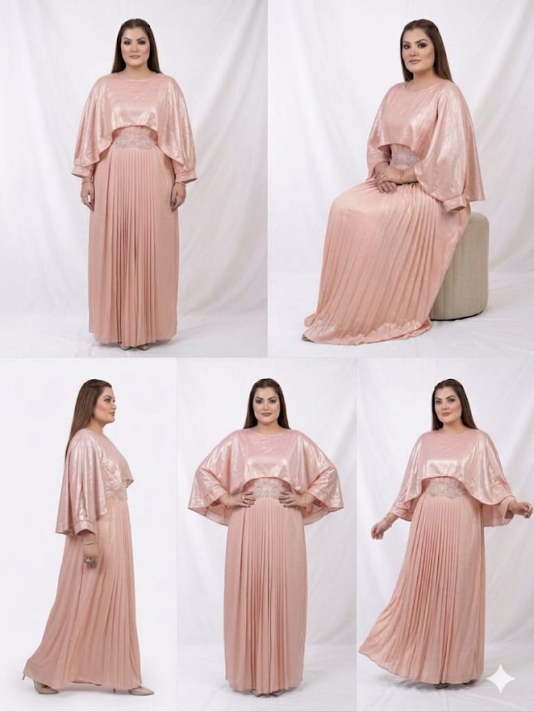 Blush Radiance Pleated Kaftan Gown