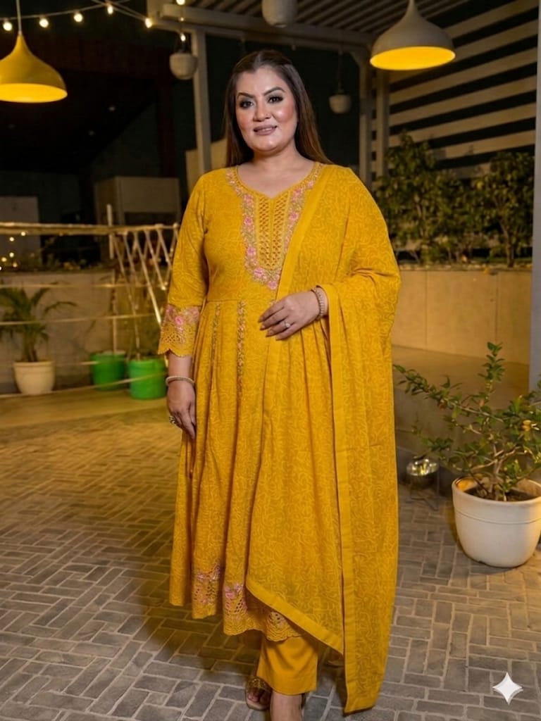 Elegant Bandhani Print Anarkali Suit Set With Embroidered Neckline (Georgette)