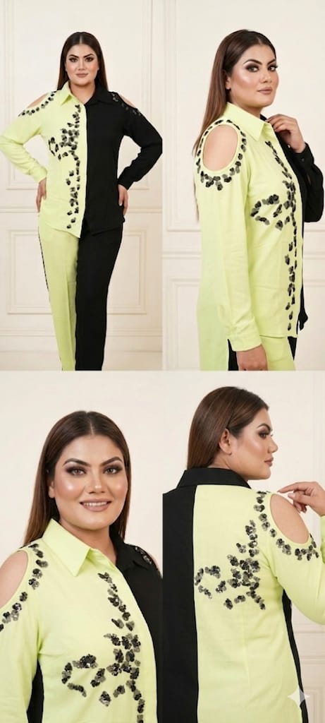 Dual Tone Lime & Black Sequin Cord Set (Crepe)