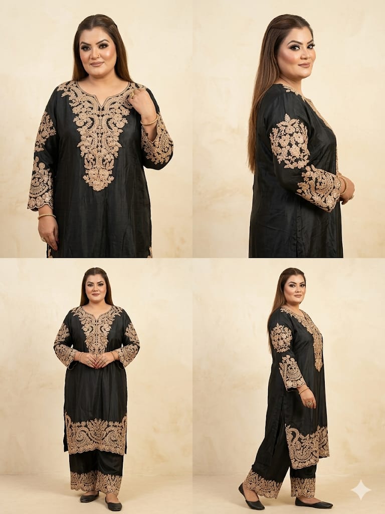 Black Cord Set With Embroidered Work