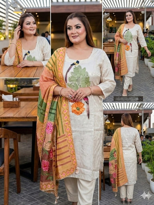 Ethnic Kurta Set With Nature-Inspired Printed (Crepe)