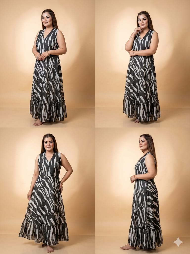 The Empress Zebra Printed Dress (Georgette)