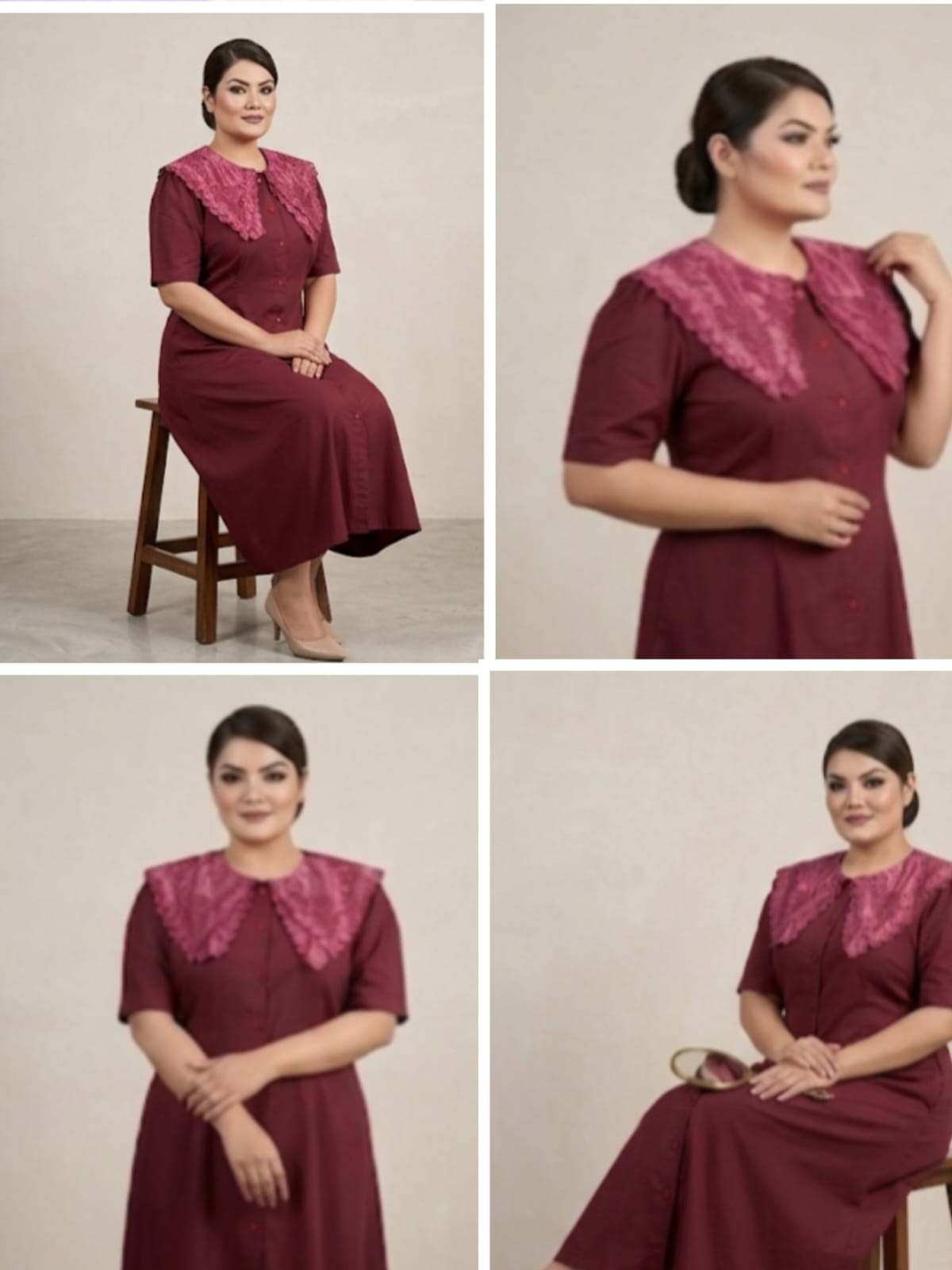 Elegance Floral Embroidered Collar Dress (Cotton)