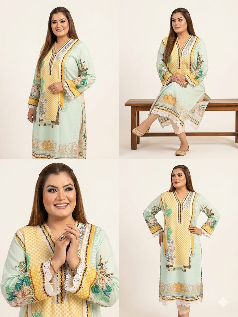 Mint Glow Digital Print Only Kurti (Cotton)