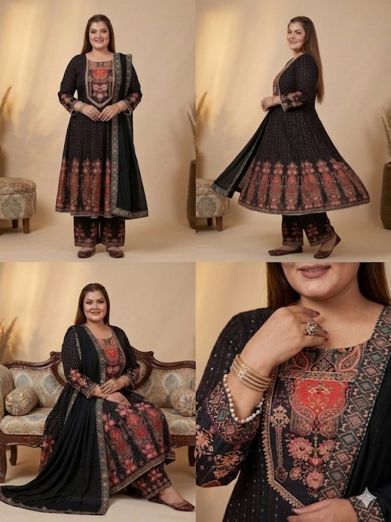 Vintage Charm Embroidered Short Anarkali (Cotton)