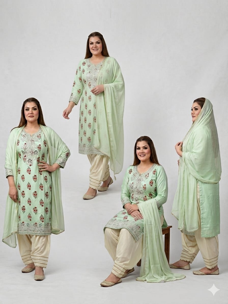 Nazakat Mint Kurta Set (Crepe Fabric)