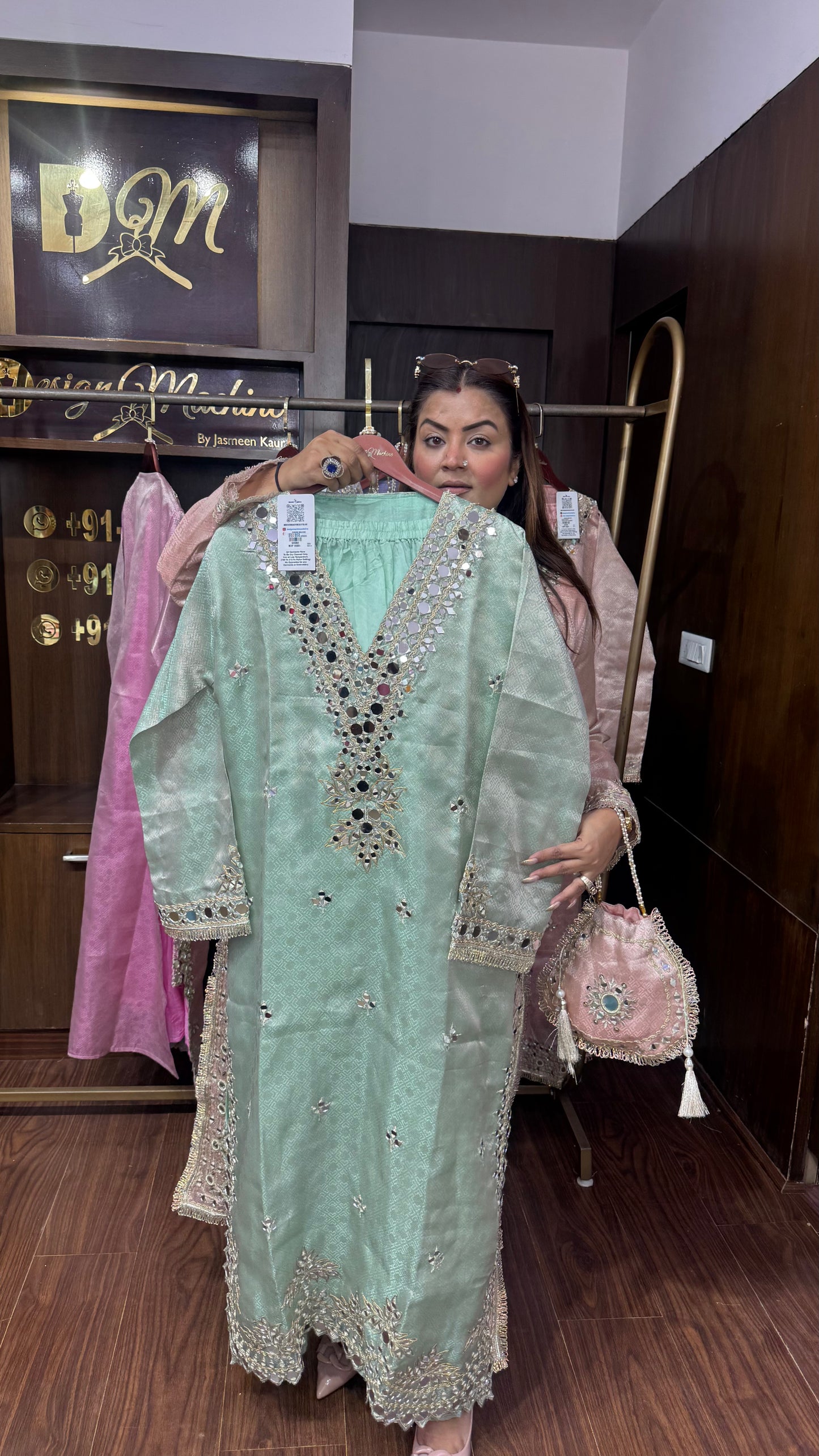 Elegant Brocade Phiran with Pant & Potli
