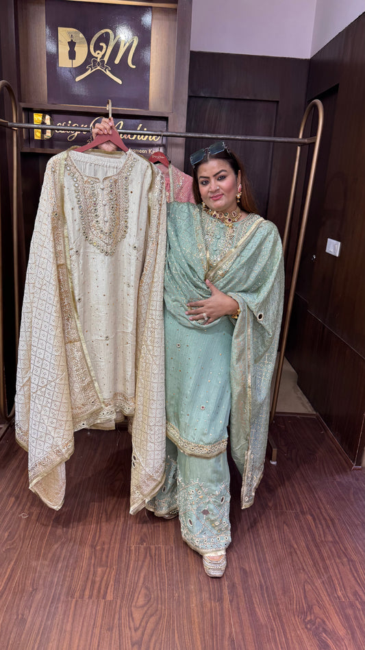 Azelra (Pure Chinnon Crepe Sharara Suit)