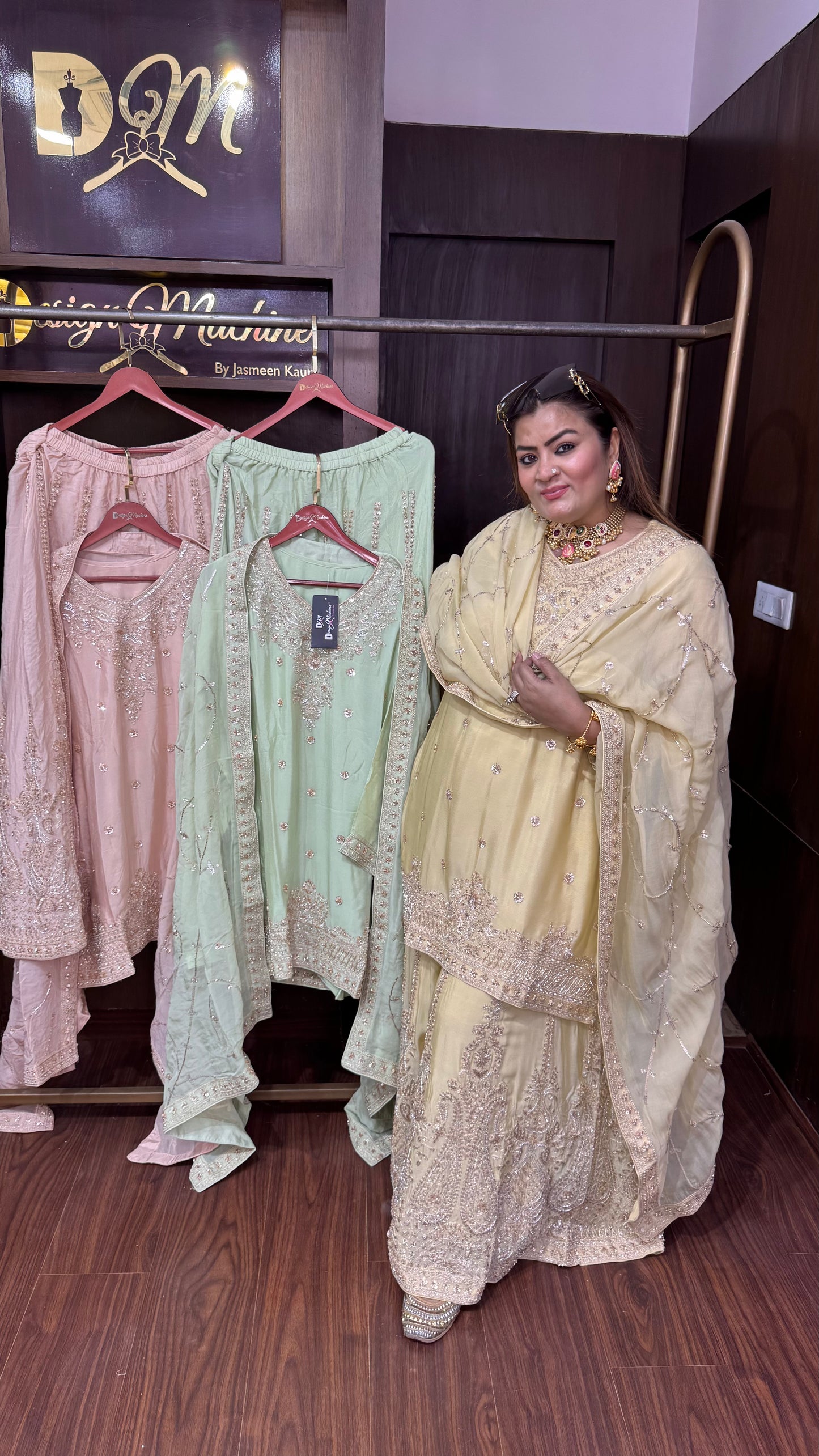 Nyvoria (Pure Chinnon Crepe Sharara Suit with Glass Tissue Dupatta)