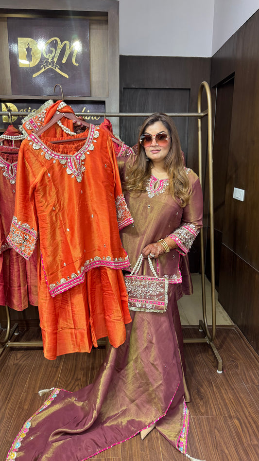 Ruvaira Pure Chunon Short Shirt Sharara Set