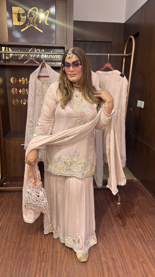 Velzara (Chinnon Crepe Sharara Suit )