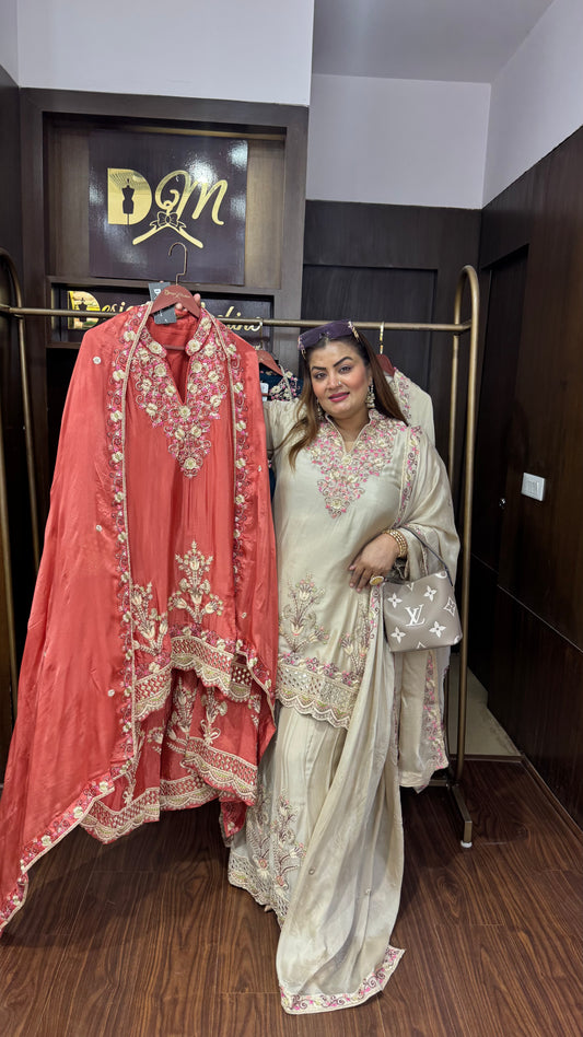 Zorielle (Pure Chinnon Sharara Suit)