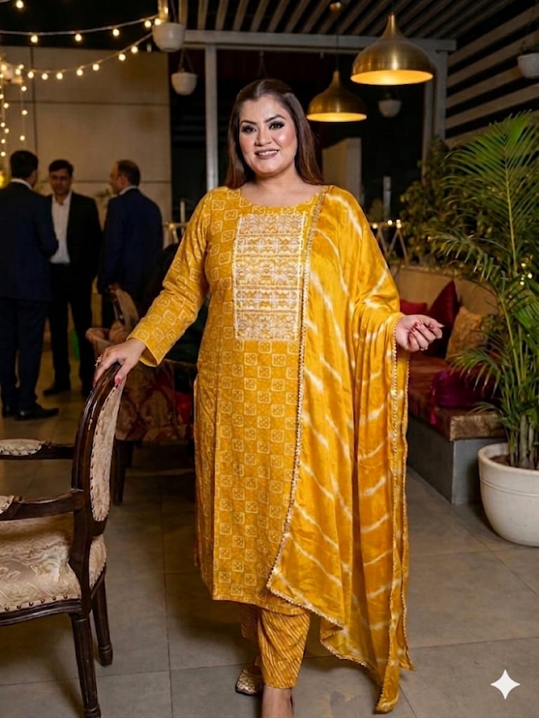 Mustard Ethnic Suits Set (Crepe)
