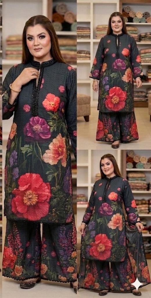 Floral Printed Ethnic Suit Set (Masleen Cotton)