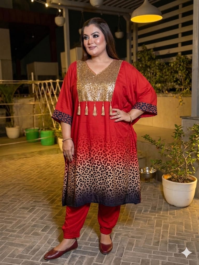 Midnight Amber Ombre Kaftan Set (Crepe)