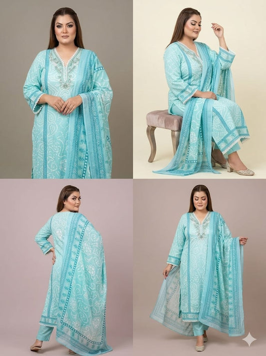 Bloom Hand-Block Bandhni Printed Kurta Set (Cotton)