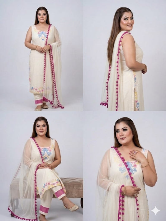 Elegance Floral Embroidered Suit Set (Cotton)