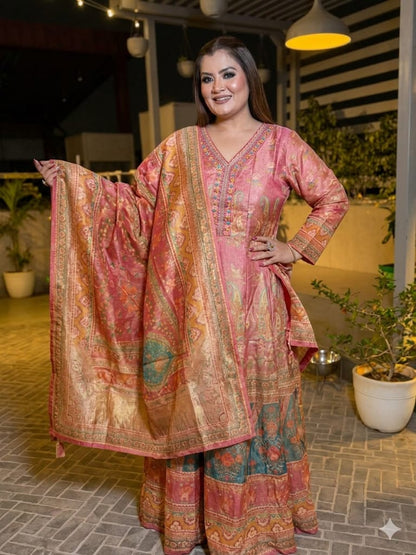 The Dusty Rose Anarkali With Dupatta (Chanderi Cotton)