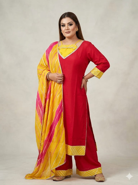 Ethereal Crimson Glow Kurti Set (Crepe)