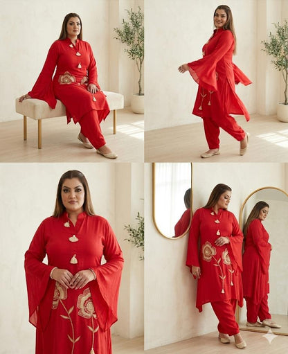 Rose Aura Chic Cord Set ( Crepe)