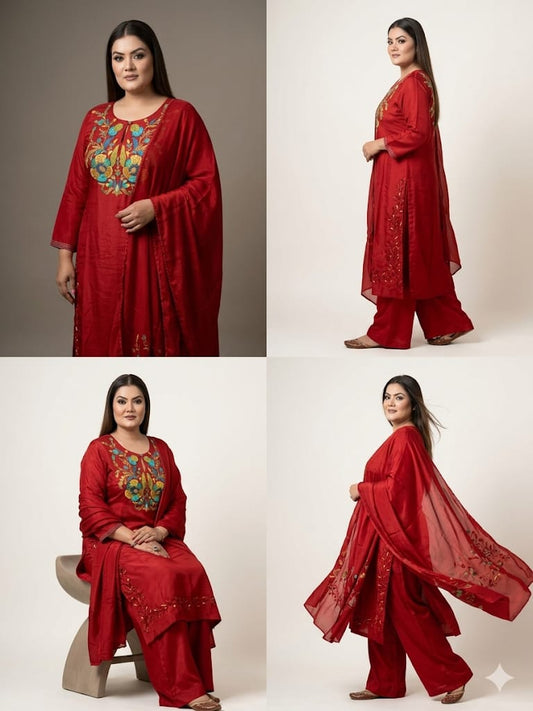 Hand Embroidered Kurta Set (Cotton)