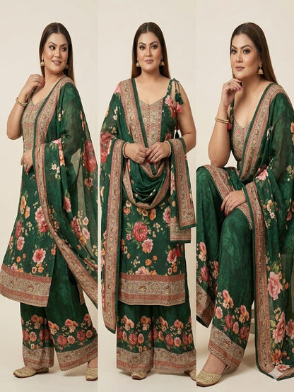 Flower Printed Kurta Set (Crepe)