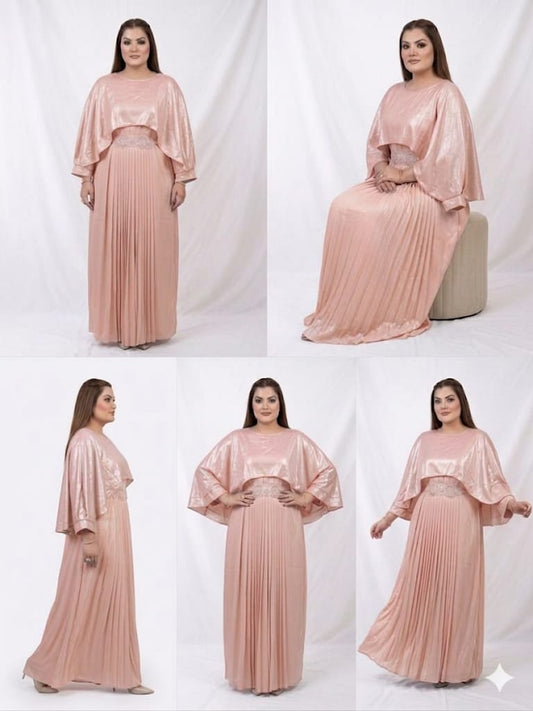 Blush Radiance Pleated Kaftan Gown