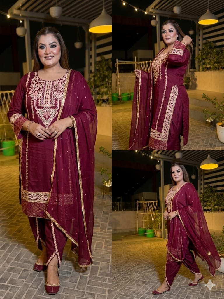 Luxe Thread Embroidered Kurta Set (Cotton)
