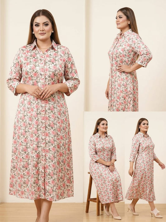 Soft Blossom Printed A-line Dress (Cotton)