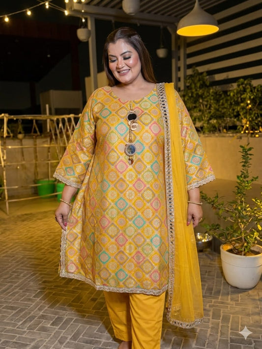 Zari Luxe Ochre Suit Set (Brocade)