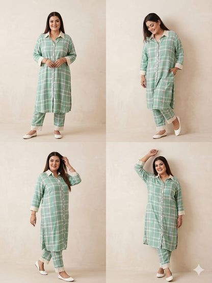 The Checkered Elegance Kurta Set (Cotton)