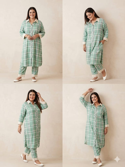 The Checkered Elegance Kurta Set (Cotton)