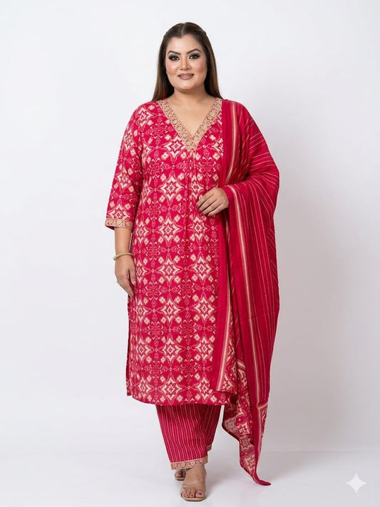 Radiant Hot Pink Elegance Kurta Set (Cotton)