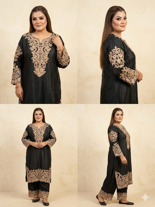 Black Cord Set With Embroidered Work