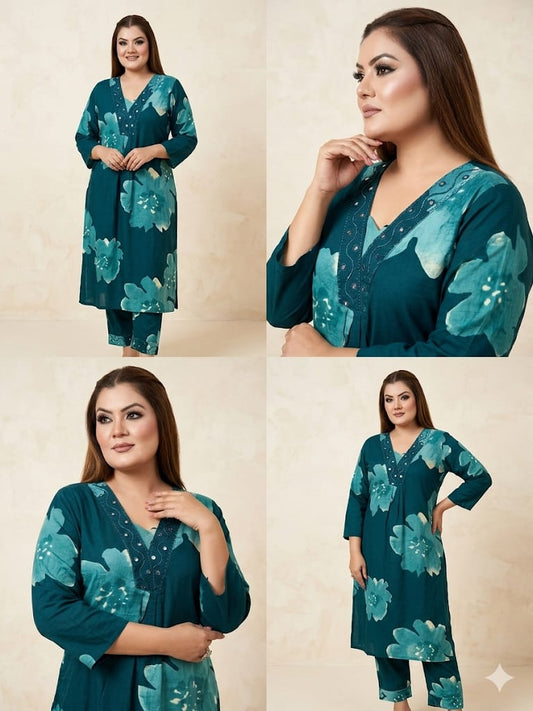 Ethnic Floral Printed Kurta Pant set (Cotton)