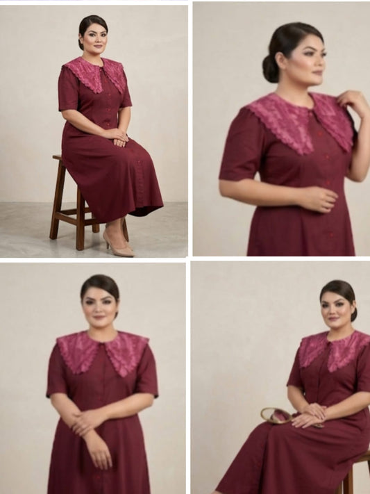 Elegance Floral Embroidered Collar Dress (Cotton)
