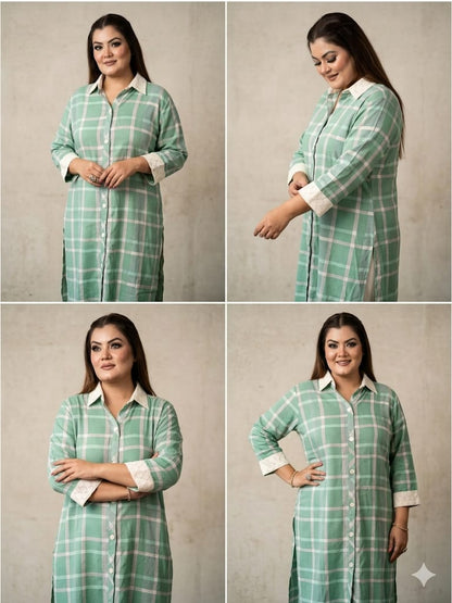 The Checkered Elegance Kurta Set (Cotton)