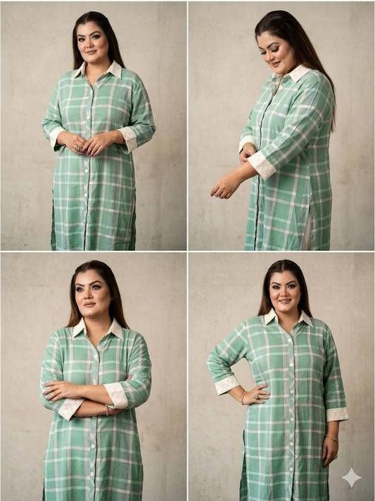 The Checkered Elegance Kurta Set (Cotton)