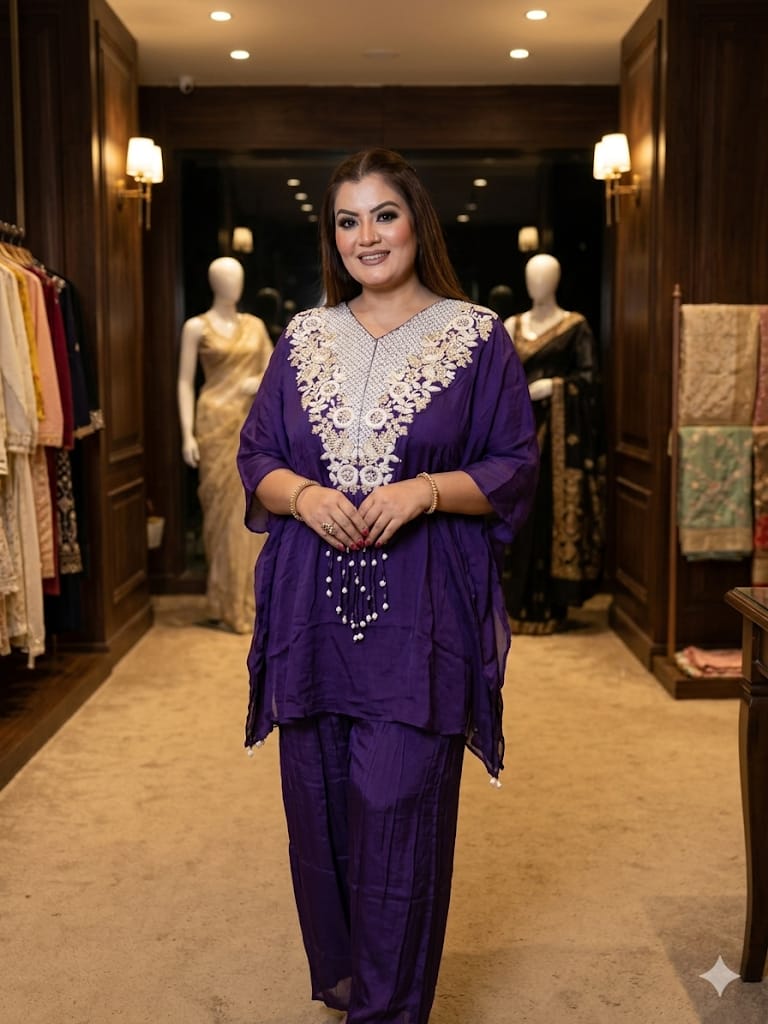 Fancy Purple 3 Piece Kaftan (Crepe)