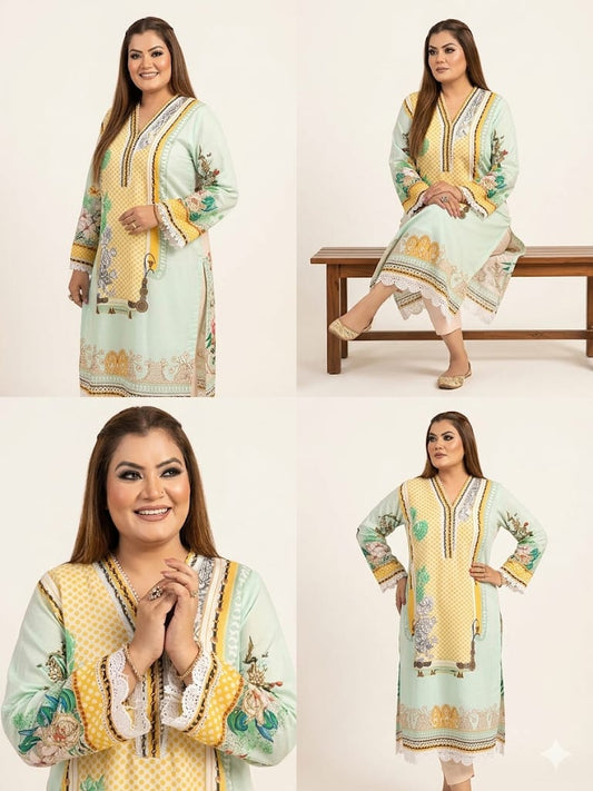Mint Glow Digital Print Only Kurti (Cotton)