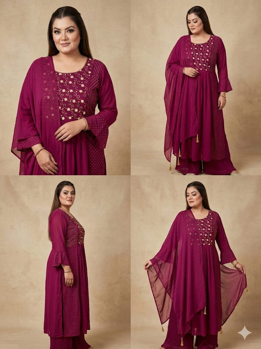 Embroidered Anarkali Suit Set (Chinnon)
