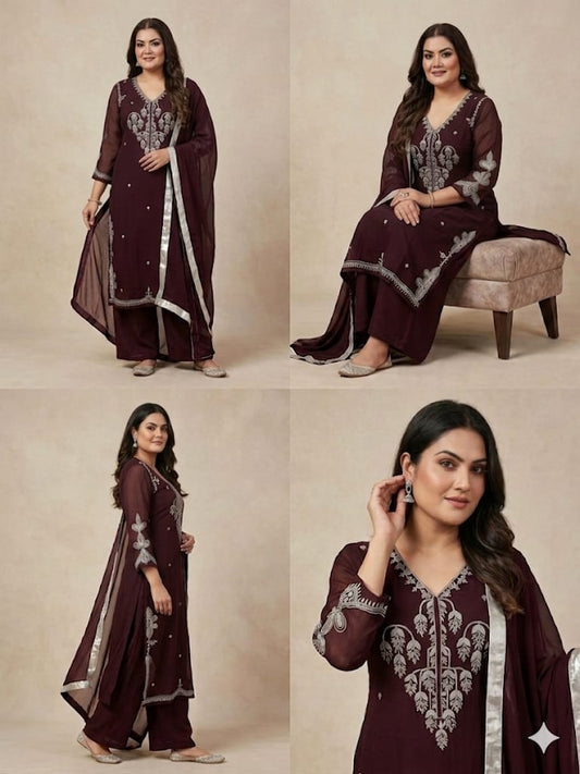 Embroidered Ethnic Wear Kurta Set With Pant (Georgette)