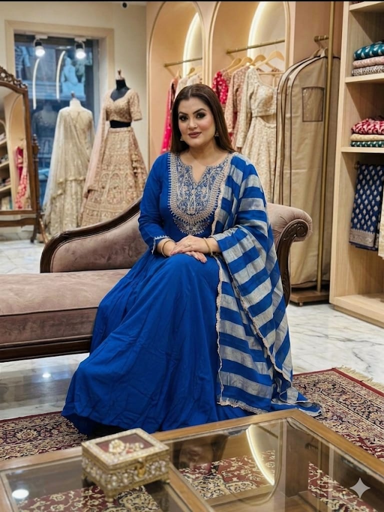 Traditional Anarkali Suit With Heavy Zari Neckline (Georgette)