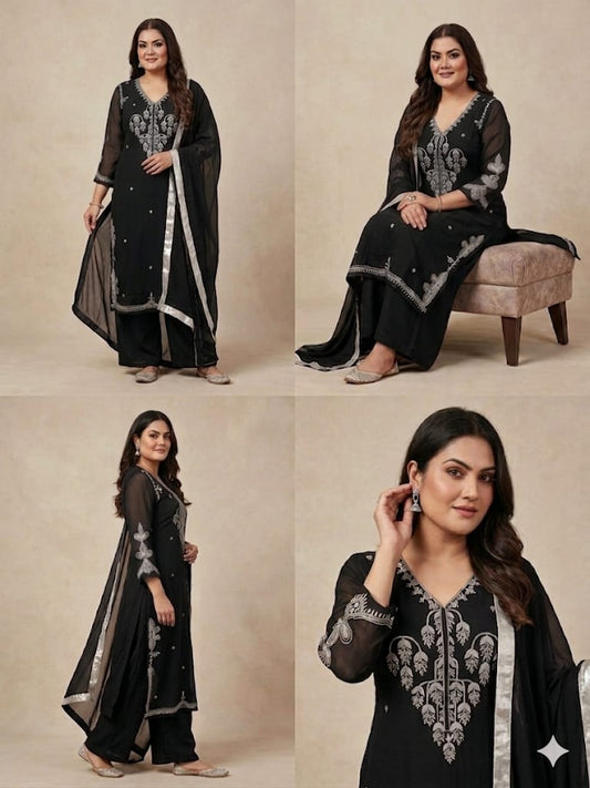 Embroidered Ethnic Wear Kurta Set With Pant (Georgette)