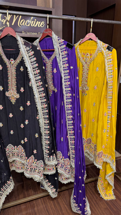 Avelira (Pure Crepe Chinnon Semi-stitch Sharara Suit)