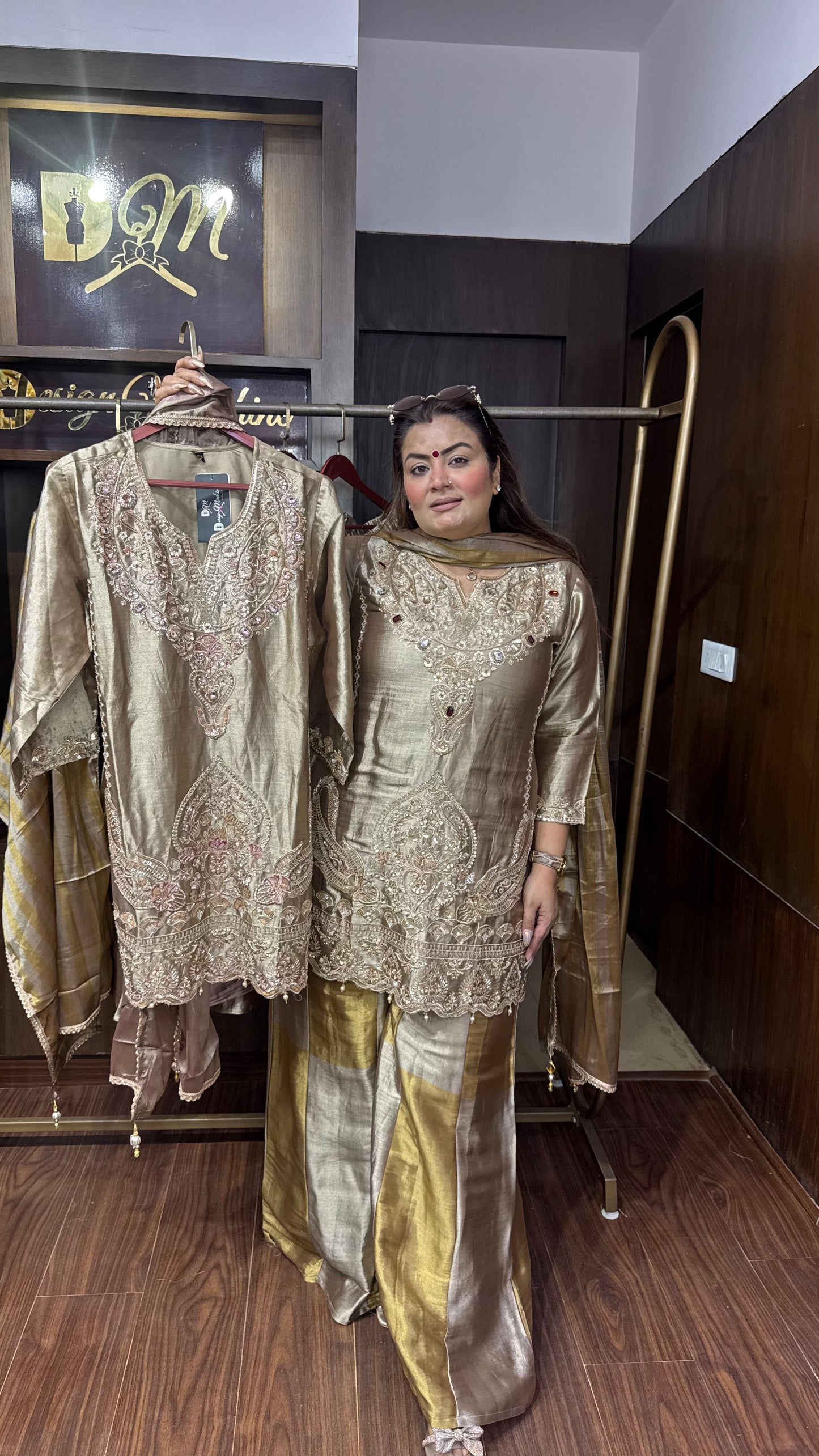 Elegant Glass Tissue Sharara Suit