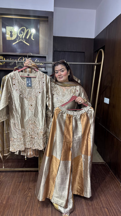 Elegant Glass Tissue Sharara Suit