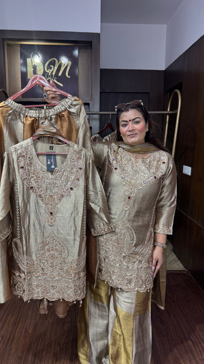 Elegant Glass Tissue Sharara Suit